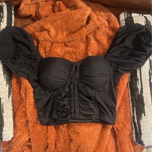 Off the shoulder black snap up corset Size S